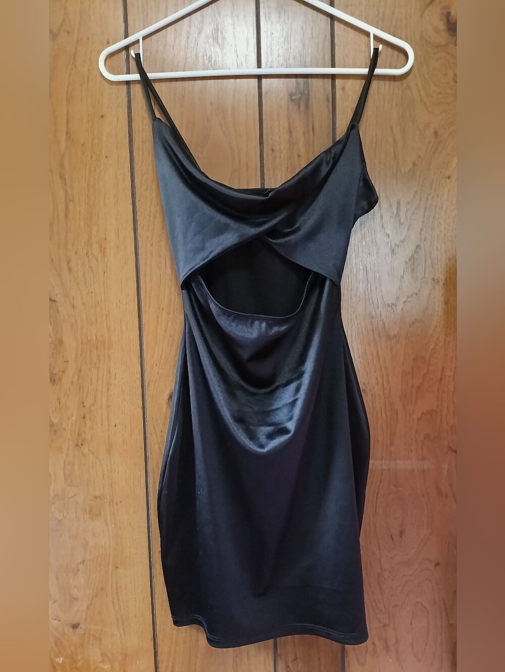 Windsor Black Satin Backless Cutout Slip Dress